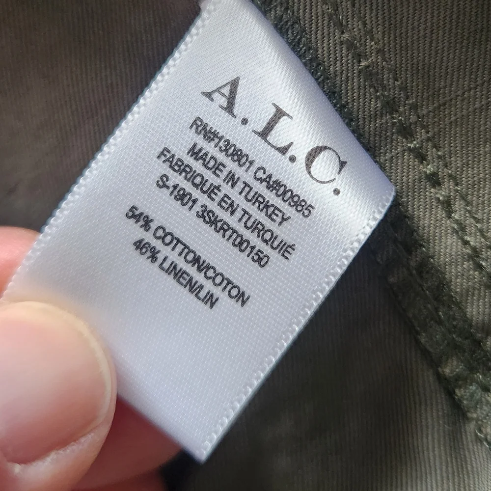 A.L.C. Kai Belted Cargo Mini Skirt Size 8 Army Olive Green Linen Cotton Revolve - Picture 8 of 11